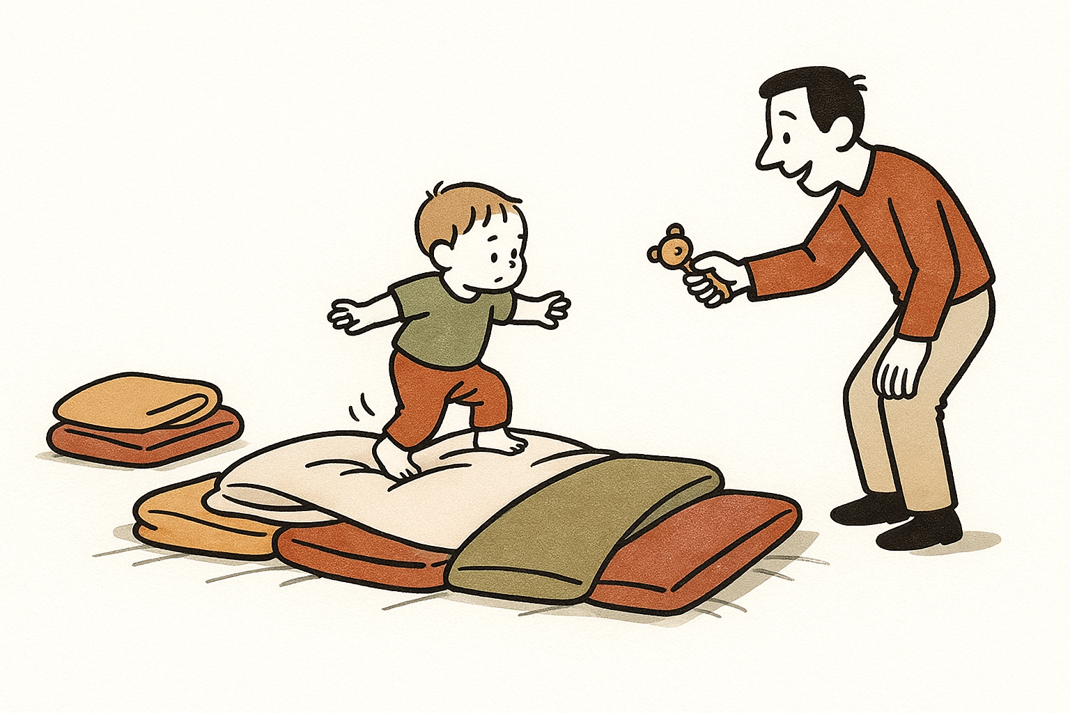 눈보다 발 믿기 (이불 위 걷기) 놀이 일러스트